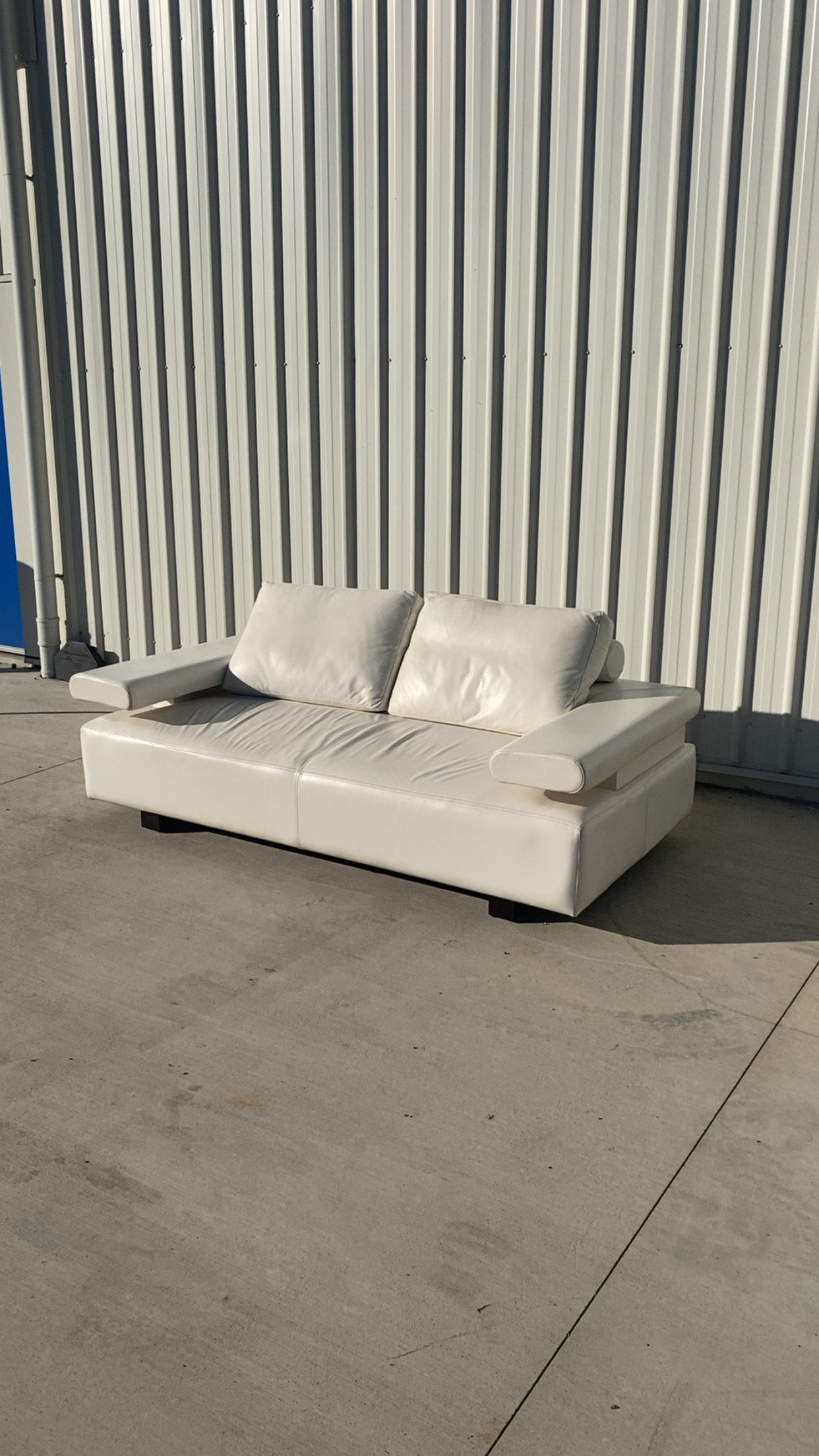 Ex KING LIVING STRATA White Leather 2.5 Seater Sofa