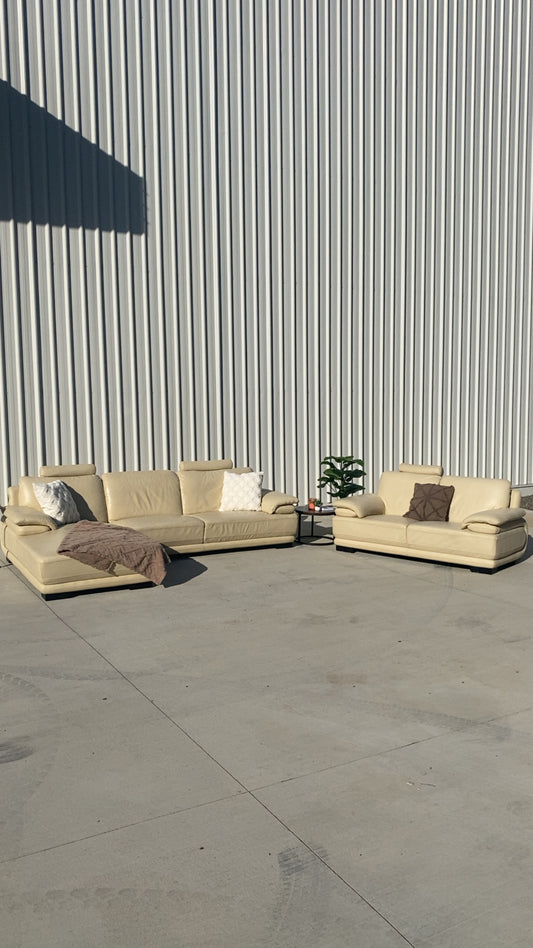 Ex Nick Scali Premium Cream Leather Lounge Suite w/Headrests