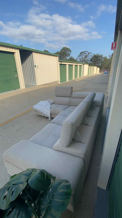 Ex Nick Scali L Shape Sectional Lounge w/Adjustable Headrests & Armrest *Beige*