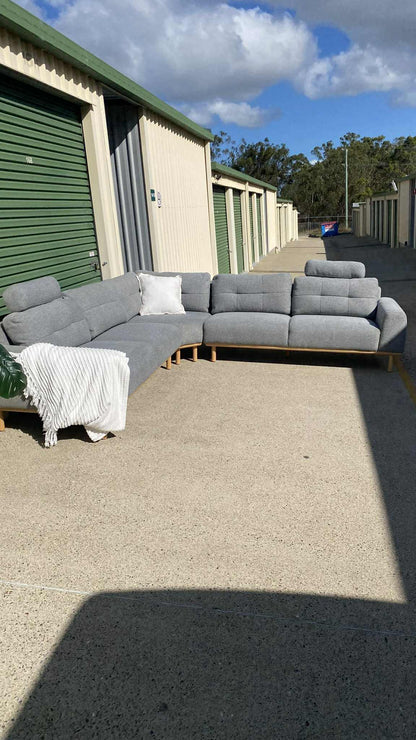 Premium Corner Modular Grey Lounge Suite w/Headrests