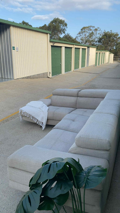 Ex Nick Scali L Shape Sectional Lounge w/Adjustable Headrests & Armrest *Beige*