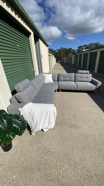 Premium Corner Modular Grey Lounge Suite w/Headrests