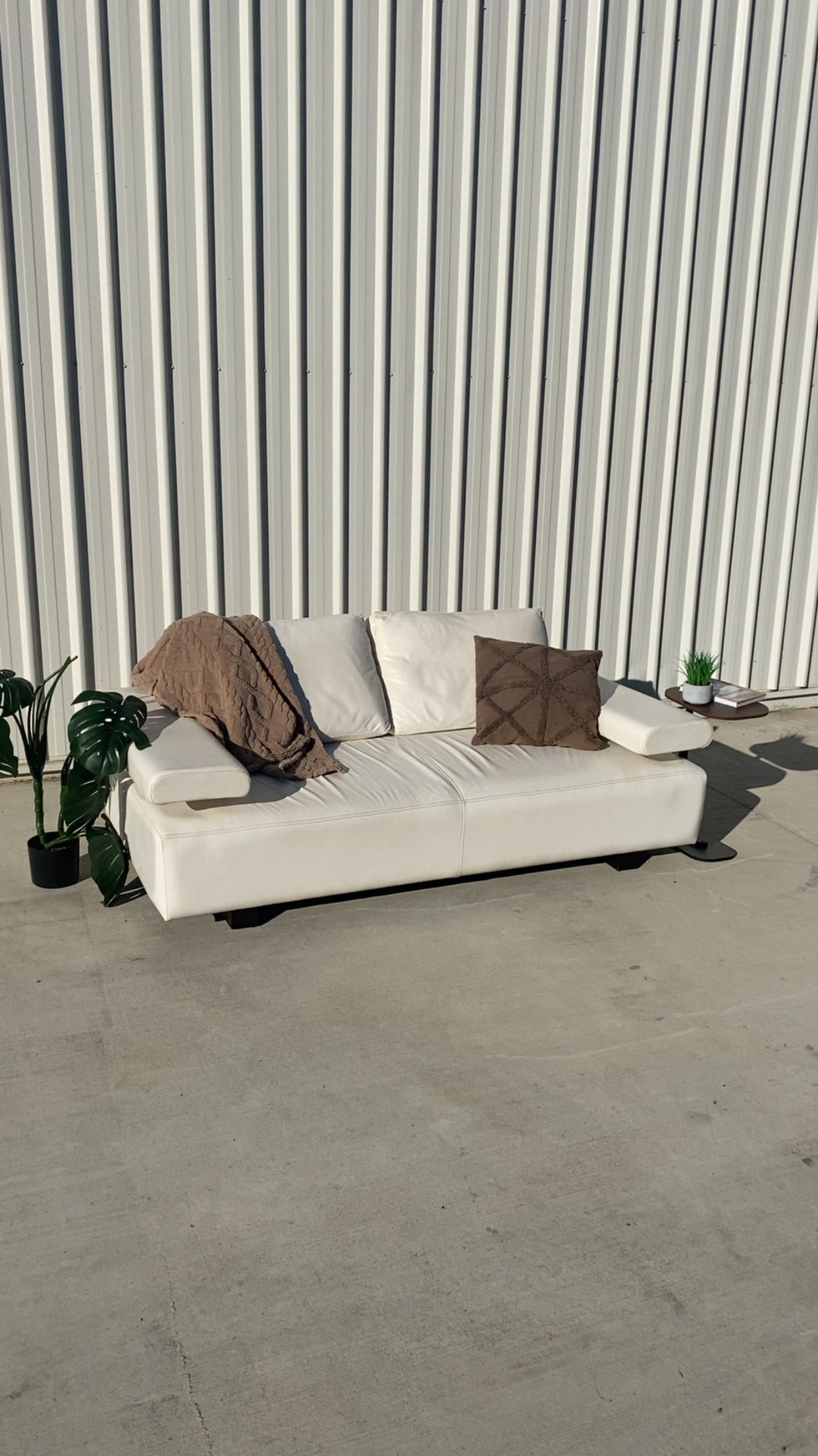Ex KING LIVING STRATA White Leather 2.5 Seater Sofa