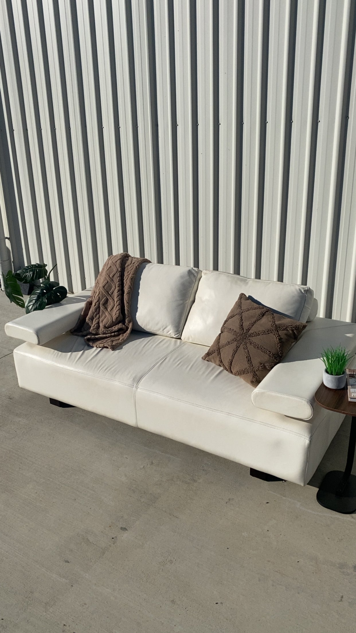 Ex KING LIVING STRATA White Leather 2.5 Seater Sofa