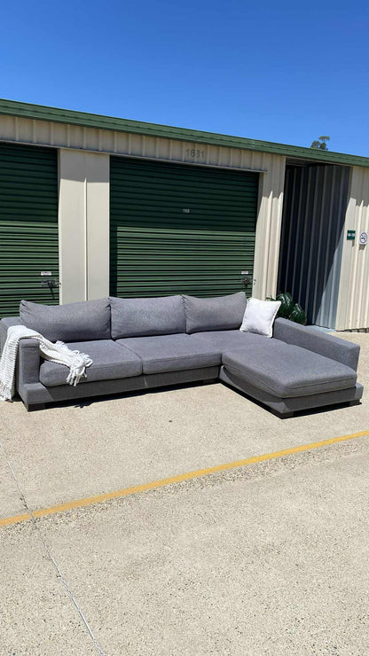 4 Seater Deep Seated Modular Grey Sofa w/Chaise