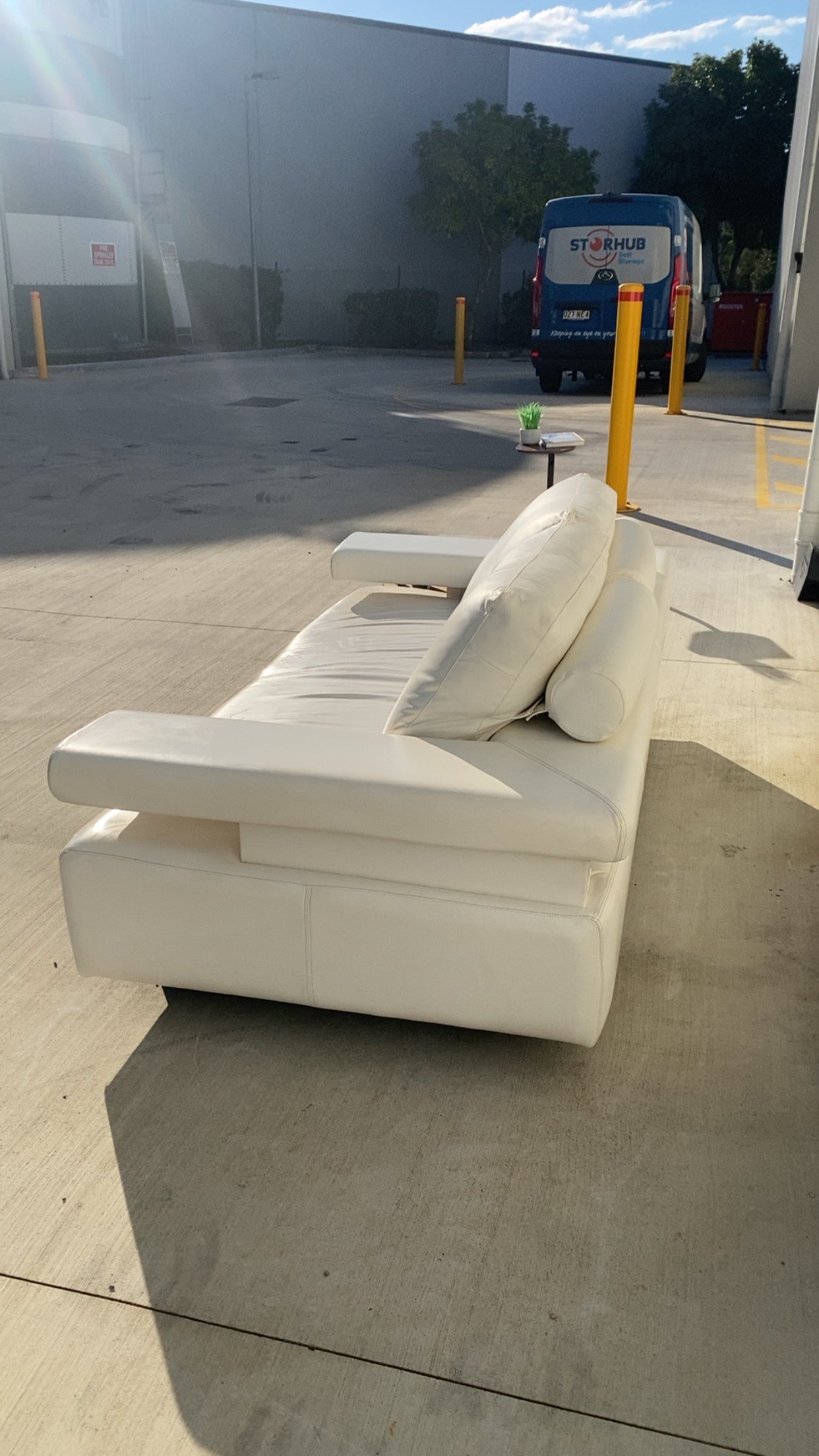 Ex KING LIVING STRATA White Leather 2.5 Seater Sofa