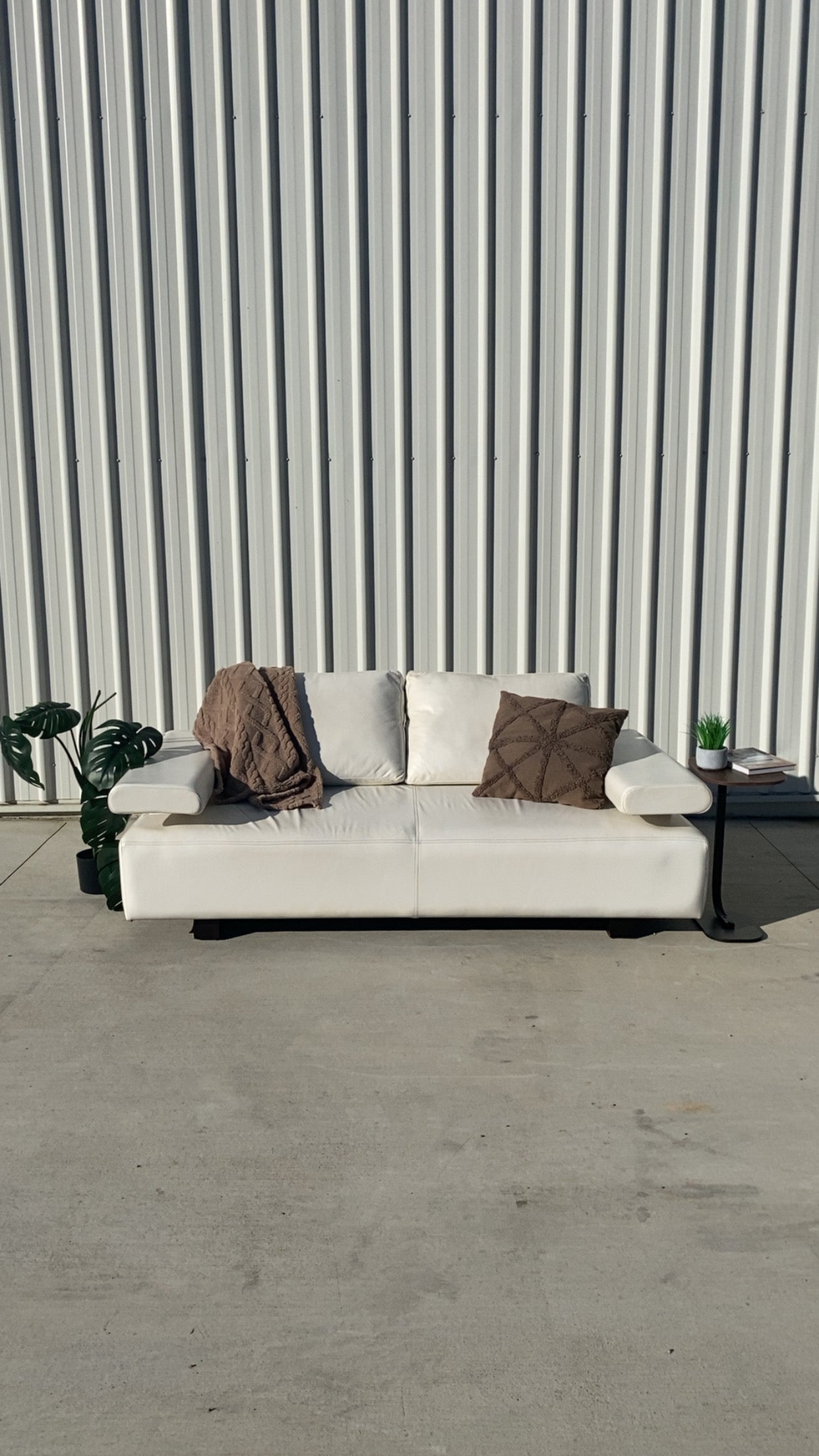 Ex KING LIVING STRATA White Leather 2.5 Seater Sofa