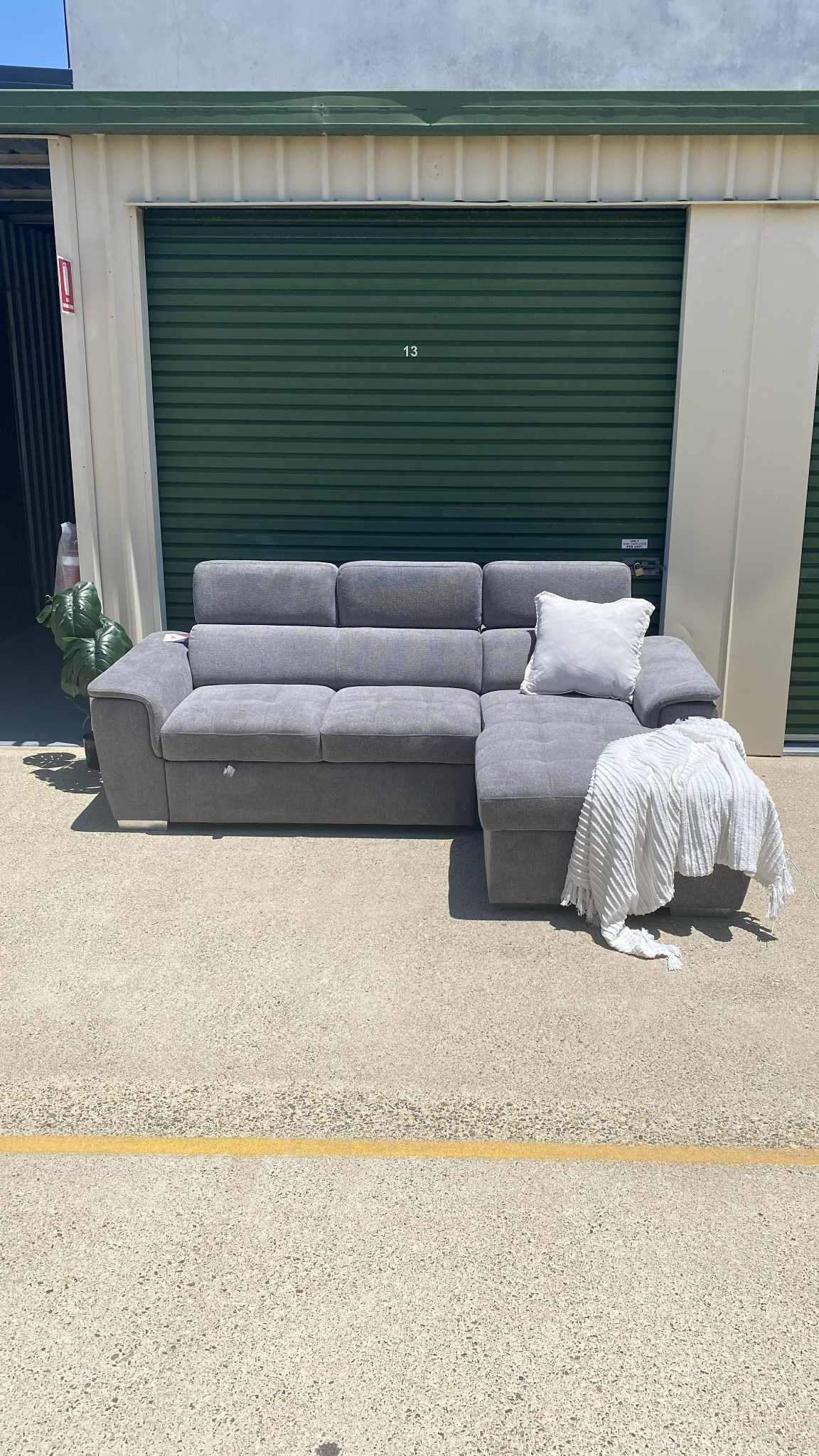 *Brand New* Ex Harvey Norman Capri 2 Seater Graphite Fabric Sofa Bed w/Chaise & Storage