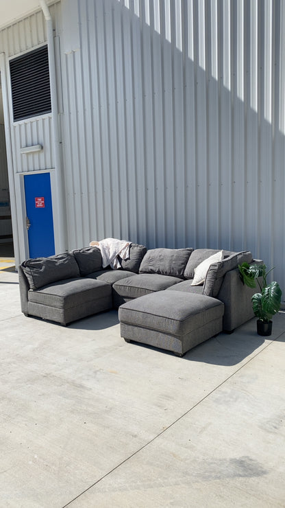 Modular 4 Piece Grey Sofa w/Ottoman