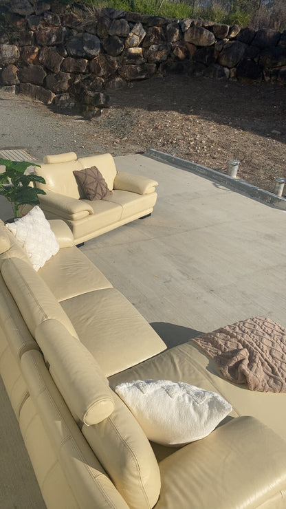 Ex Nick Scali Premium Cream Leather Lounge Suite w/Headrests