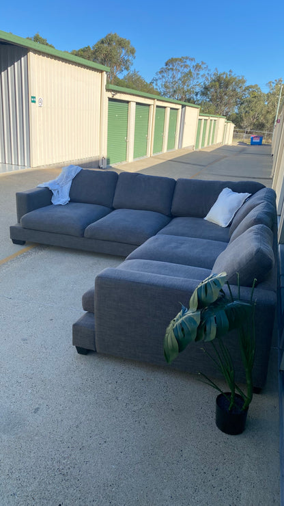 Ex Amart Holloway Deep Seated Charcoal Grey Corner Lounge Suite