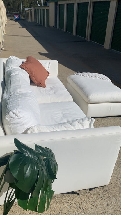 Ex Freedom Momba White 3 Seater Sofa w/Ottoman