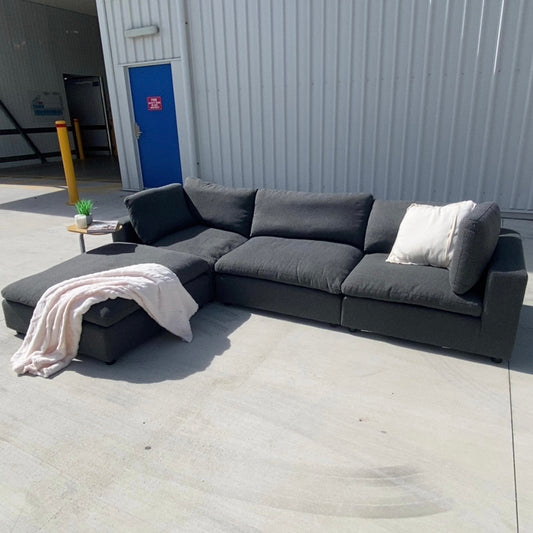 Harmony Cloud Charcoal 3 Piece Modular Sofa w/Ottoman