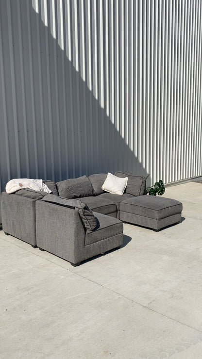 Modular 4 Piece Grey Sofa w/Ottoman