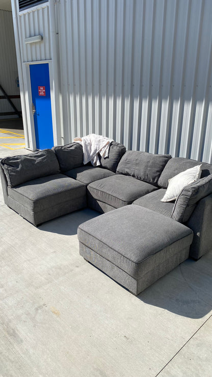 Modular 4 Piece Grey Sofa w/Ottoman