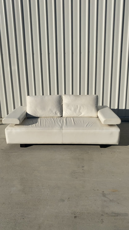 Ex KING LIVING STRATA White Leather 2.5 Seater Sofa