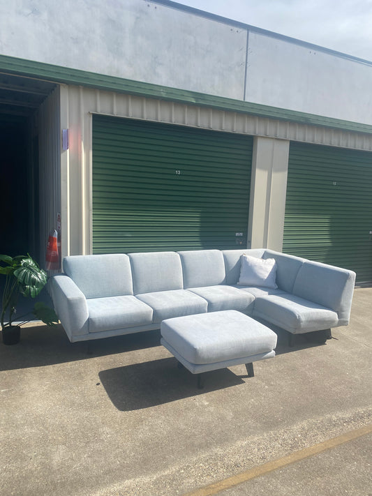 Pre-Loved Amart Galileo Corner Lounge + Ottoman *Light Blue*