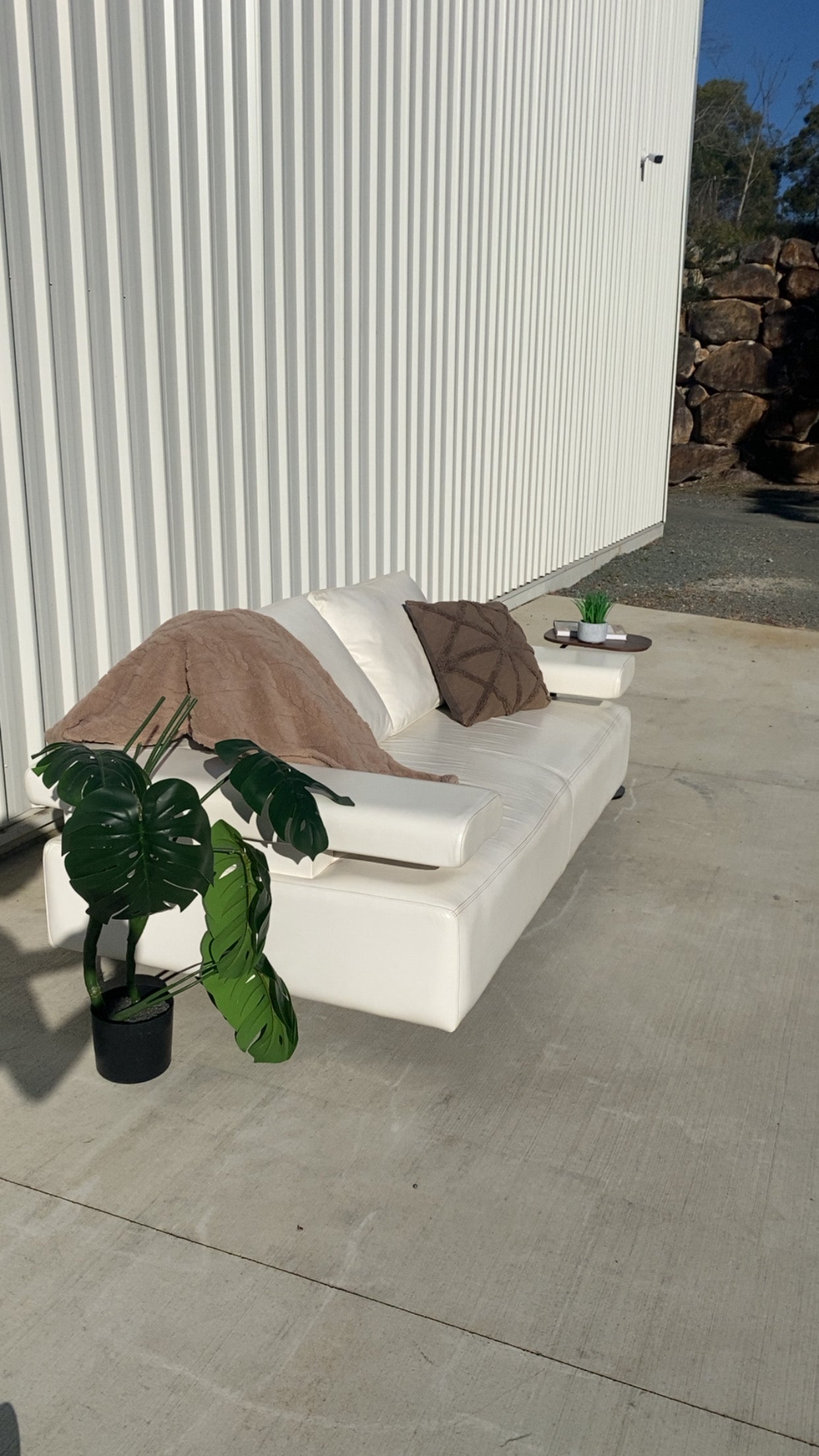 Ex KING LIVING STRATA White Leather 2.5 Seater Sofa