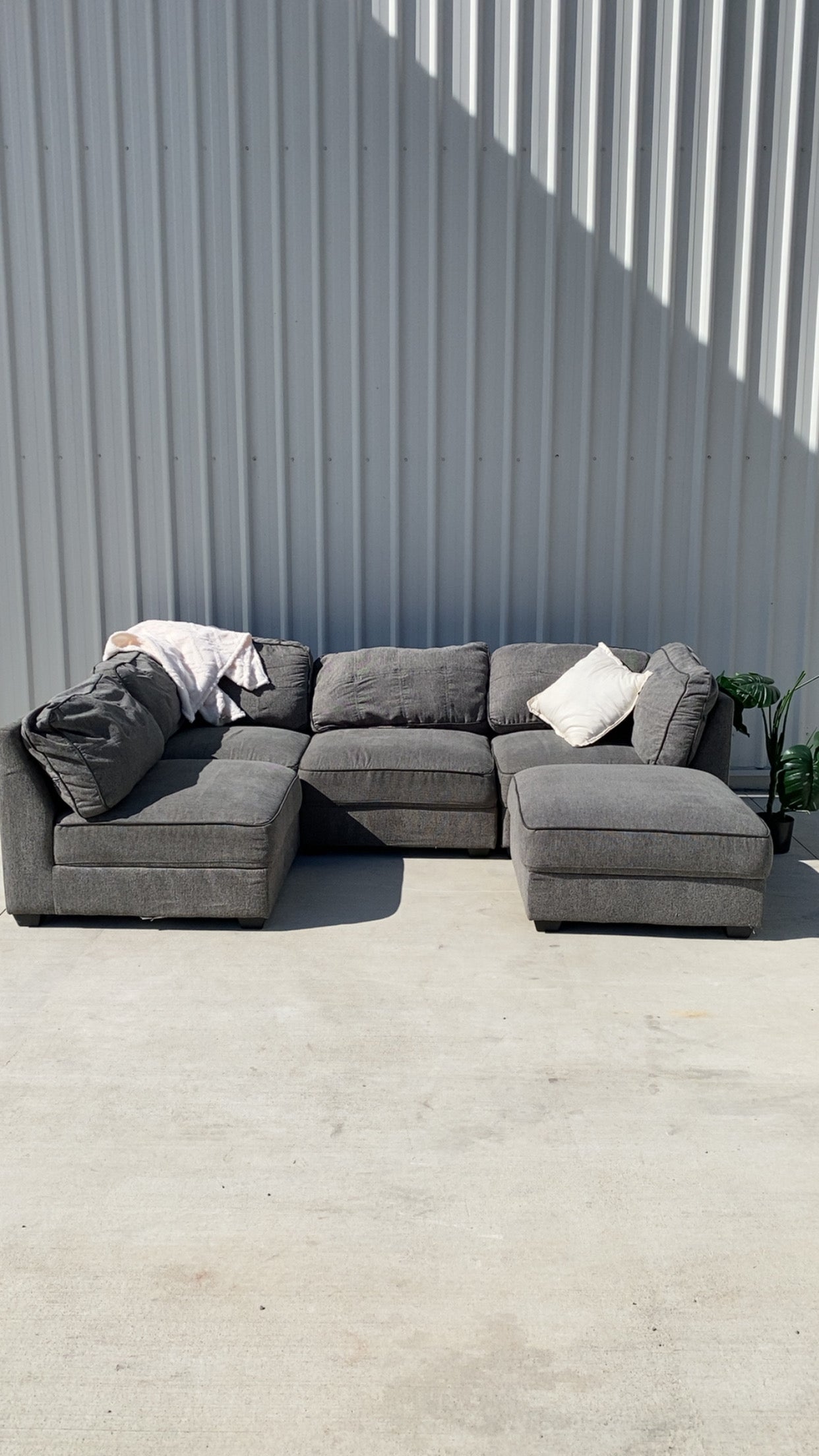 Modular 4 Piece Grey Sofa w/Ottoman