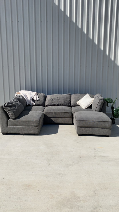 Modular 4 Piece Grey Sofa w/Ottoman