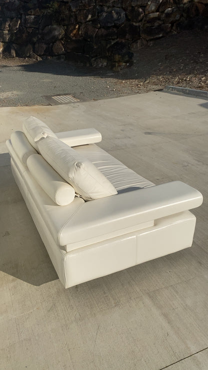 Ex KING LIVING STRATA White Leather 2.5 Seater Sofa