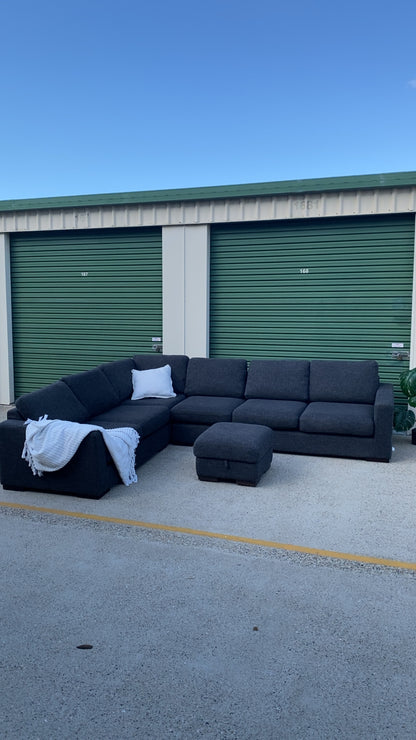 Ex FREEDOM 6 Seater Charcoal Corner Modular Sofa + Ottoman