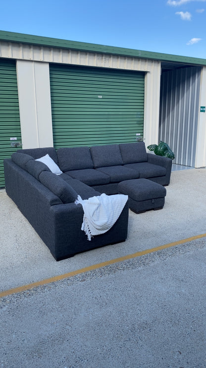 Ex FREEDOM 6 Seater Charcoal Corner Modular Sofa + Ottoman