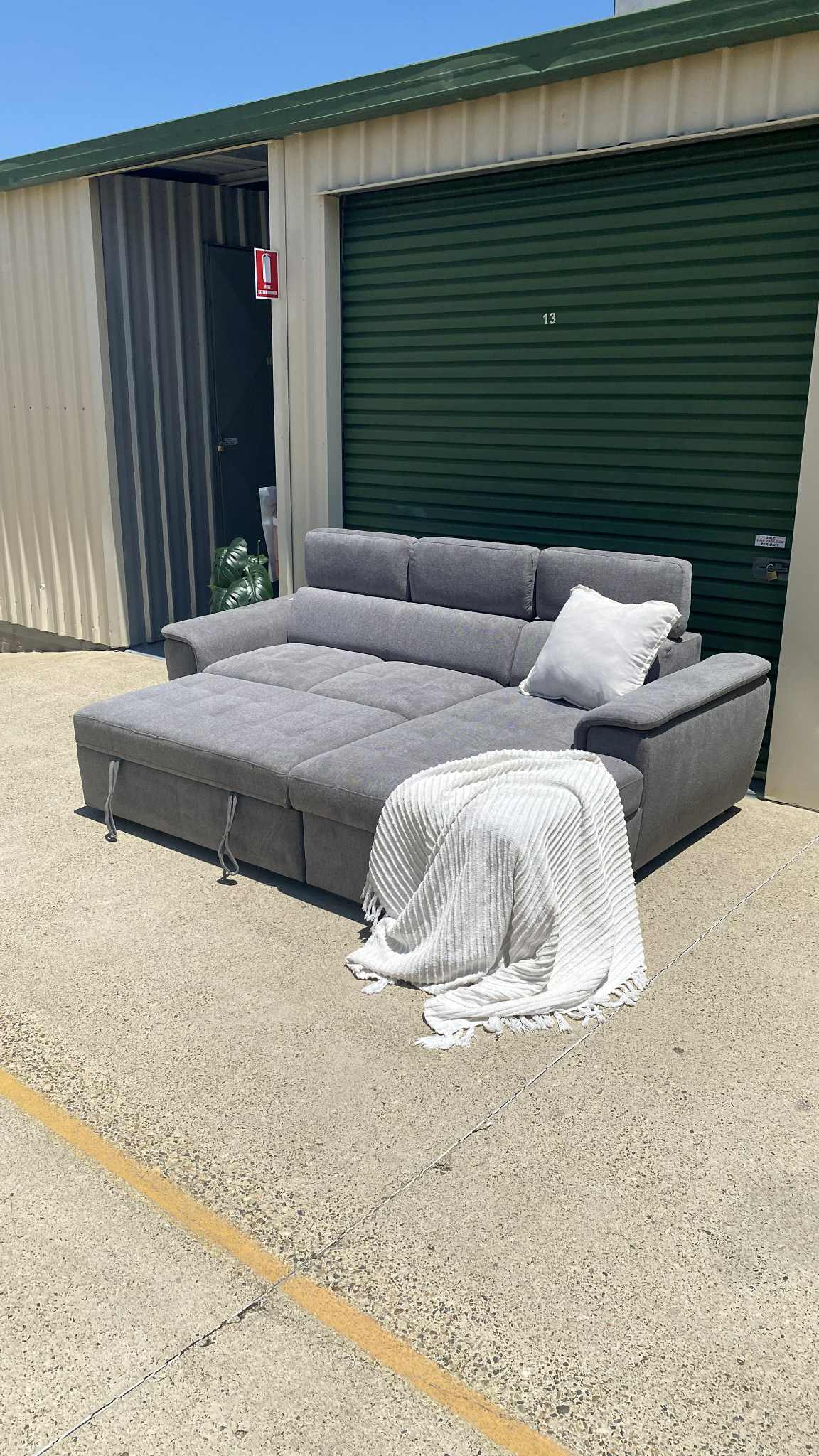 *Brand New* Ex Harvey Norman Capri 2 Seater Graphite Fabric Sofa Bed w/Chaise & Storage