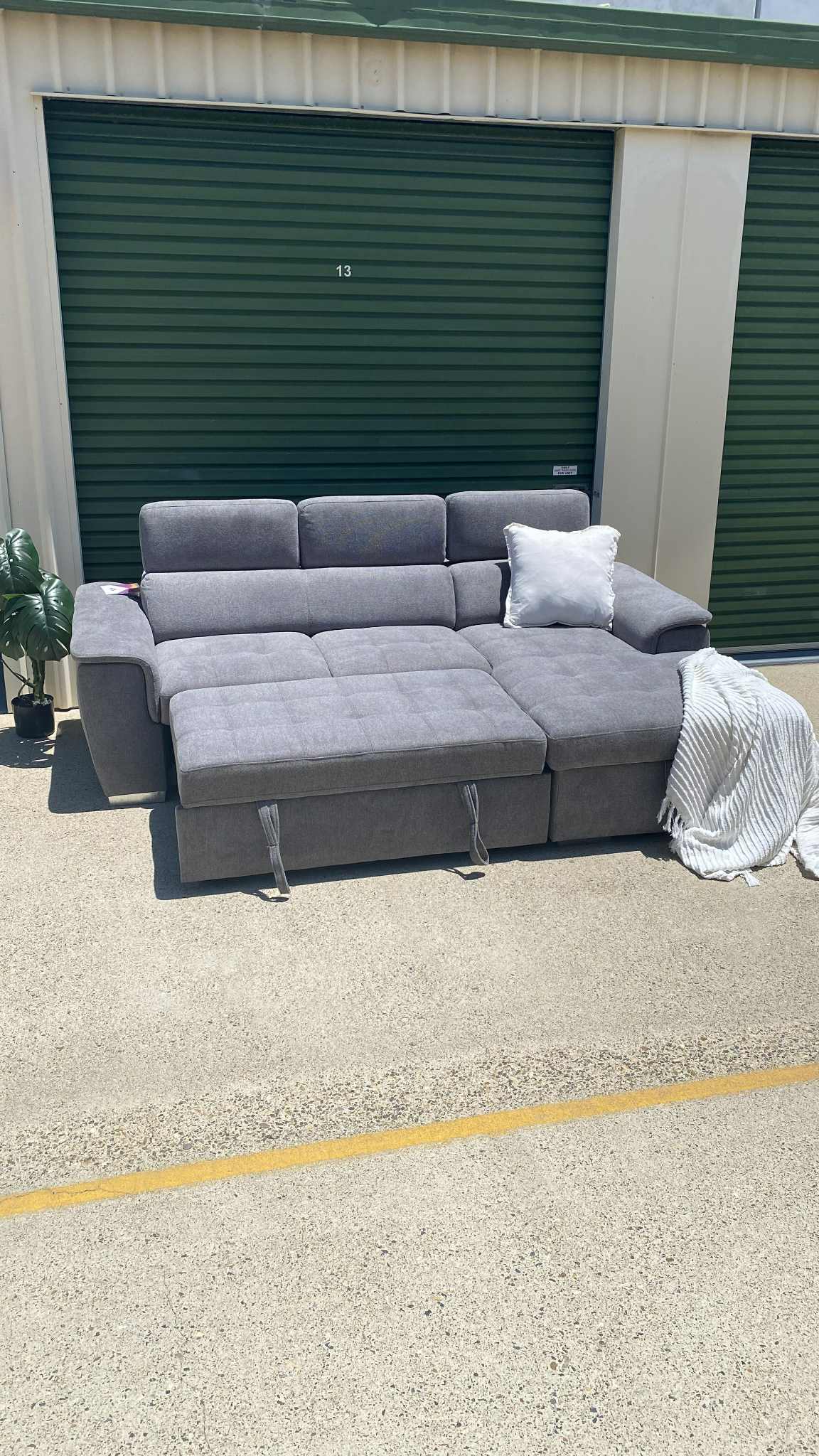 *Brand New* Ex Harvey Norman Capri 2 Seater Graphite Fabric Sofa Bed w/Chaise & Storage