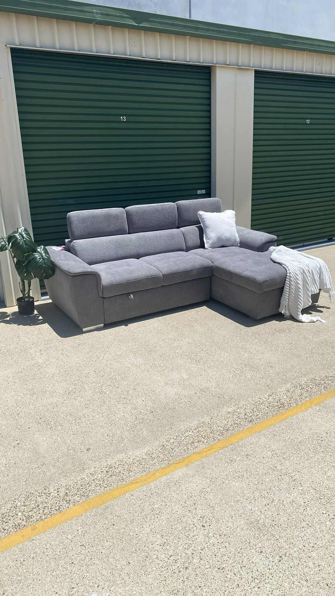 *Brand New* Ex Harvey Norman Capri 2 Seater Graphite Fabric Sofa Bed w/Chaise & Storage