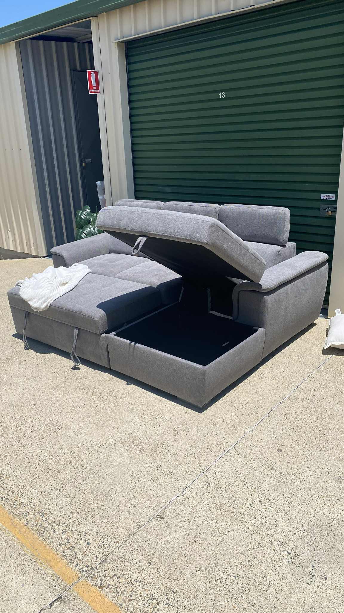 *Brand New* Ex Harvey Norman Capri 2 Seater Graphite Fabric Sofa Bed w/Chaise & Storage
