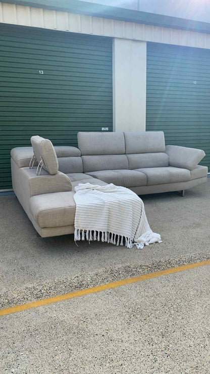 Ex Nick Scali L Shape Sectional Lounge w/Adjustable Headrests & Armrest *Beige*