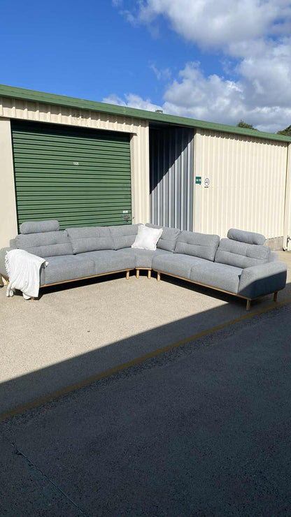 Premium Corner Modular Grey Lounge Suite w/Headrests