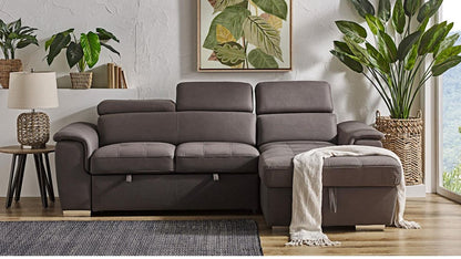 *Brand New* Ex Harvey Norman Capri 2 Seater Graphite Fabric Sofa Bed w/Chaise & Storage